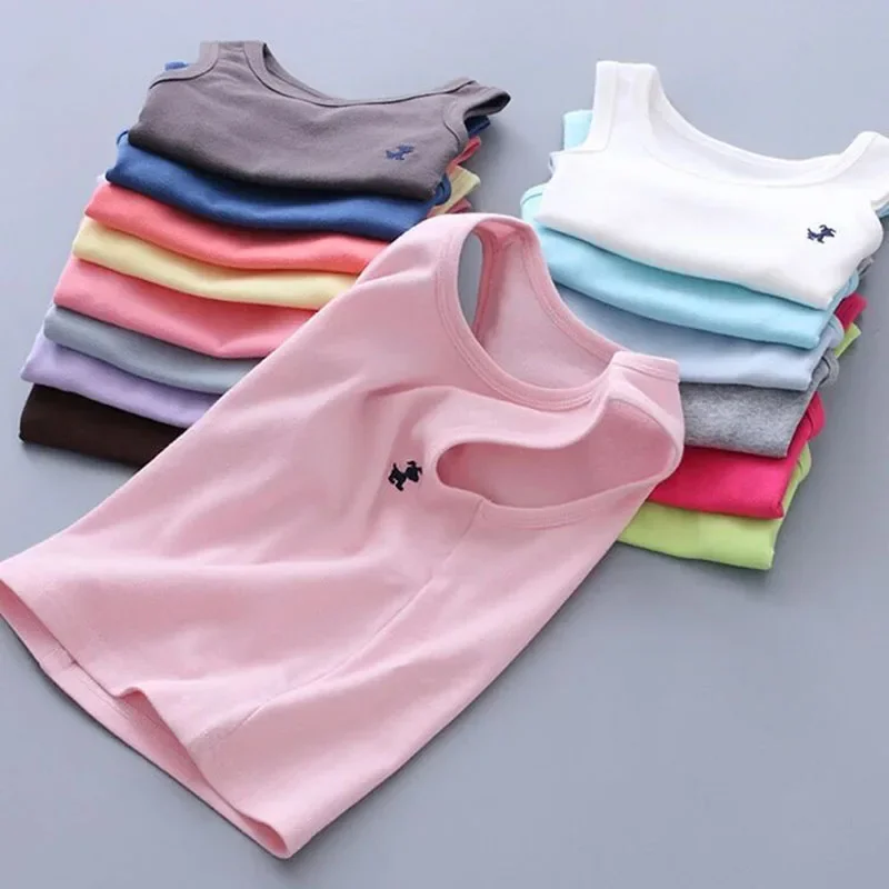 Fashion Children T-shirts for Girls Candy Color Baby Boys Graphic Tee Cotton Vest Tops Kids Summer Clothes Sleeveless T-Shirt - Image 2