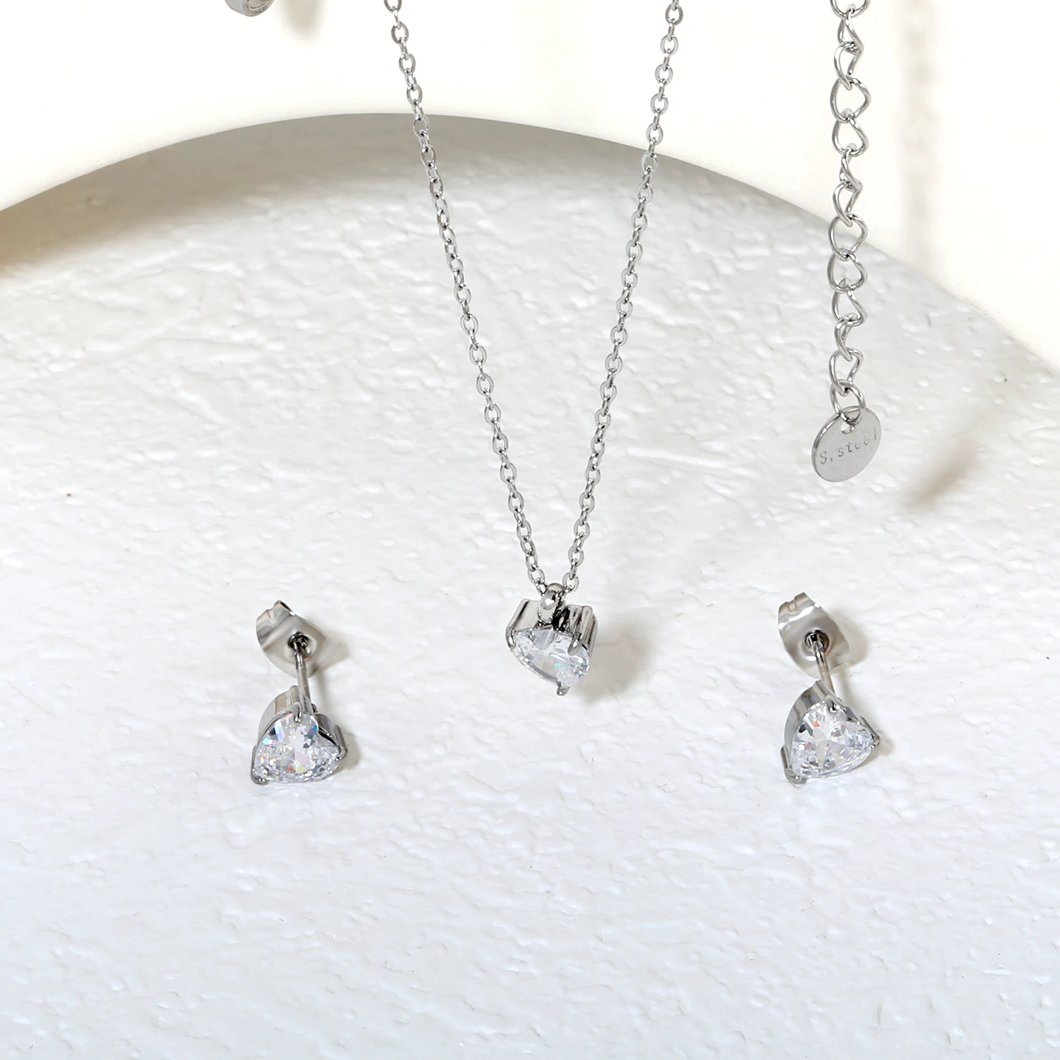 Fashion Geometric Heart Circle Cubic Zirconia Jewelry Sets For Women Waterproof Necklace Earring Stylish Wedding Luxury Jewelry - Image 3