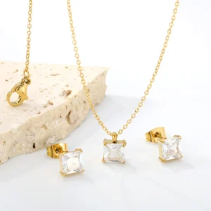 Fashion Geometric Heart Circle Cubic Zirconia Jewelry Sets For Women Waterproof Necklace Earring Stylish Wedding Luxury Jewelry