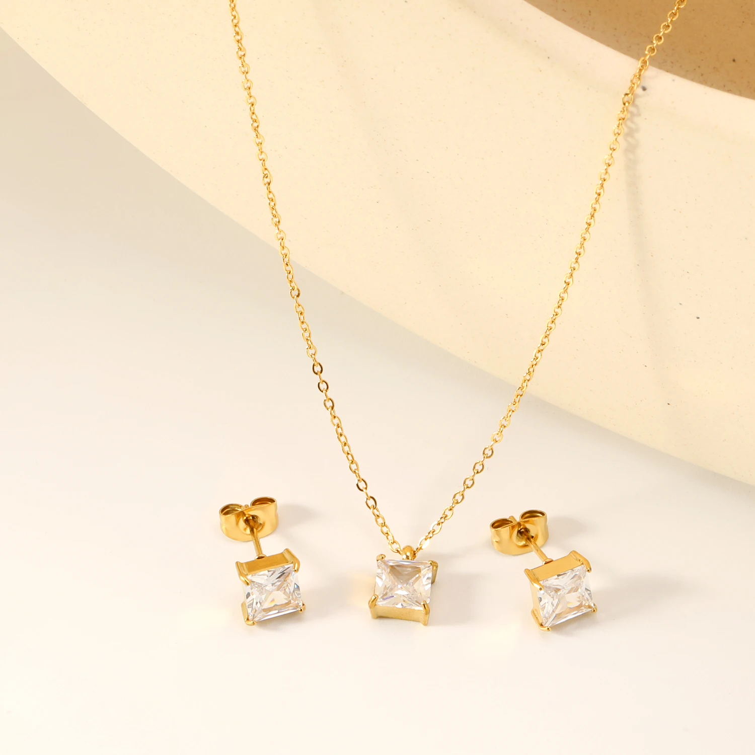 Fashion Geometric Heart Circle Cubic Zirconia Jewelry Sets For Women Waterproof Necklace Earring Stylish Wedding Luxury Jewelry - Image 5