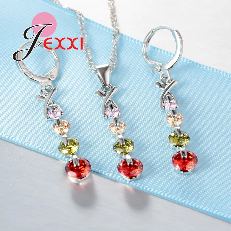 Fashion Luxury Bridal Wedding Jewelry Set 925 Sterling Silver Color Austria Crystal Pendant Necklaces Earring Jewellery Sets - Image 2