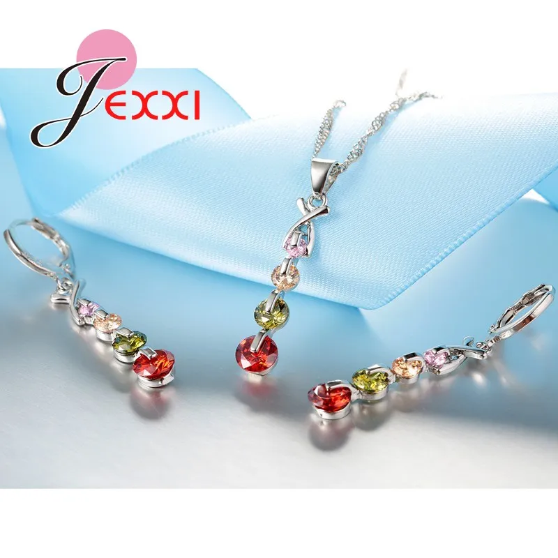 Fashion Luxury Bridal Wedding Jewelry Set 925 Sterling Silver Color Austria Crystal Pendant Necklaces Earring Jewellery Sets - Image 3