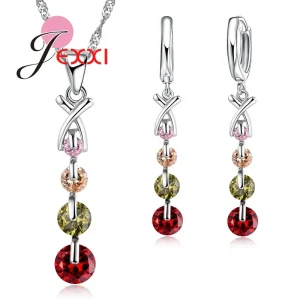 Fashion Luxury Bridal Wedding Jewelry Set 925 Sterling Silver Color Austria Crystal Pendant Necklaces Earring Jewellery Sets