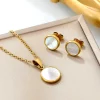 Fashion Pendants Necklace Earring Sets White Black Opal Stainless Steel Anti-allergic Pendant Necklace For Women Party Bijoux
