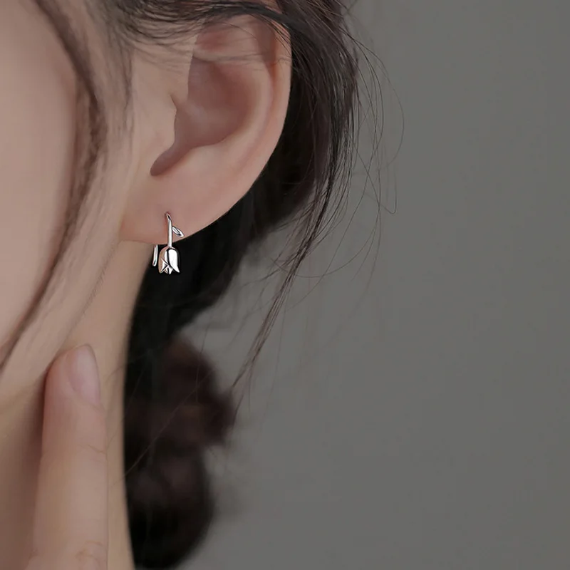 Fashion Tulip Flower Stud Earrings for Women Girls Simple Sweet Silver Color Earring Romantic Jewelry Party New Trend Gifts - Image 2