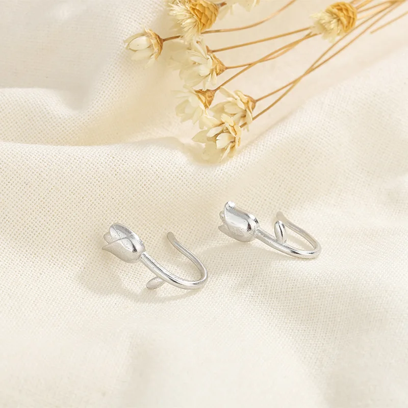 Fashion Tulip Flower Stud Earrings for Women Girls Simple Sweet Silver Color Earring Romantic Jewelry Party New Trend Gifts - Image 5