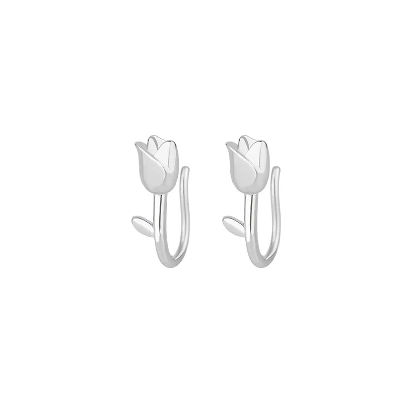 Fashion Tulip Flower Stud Earrings for Women Girls Simple Sweet Silver Color Earring Romantic Jewelry Party New Trend Gifts - Image 6