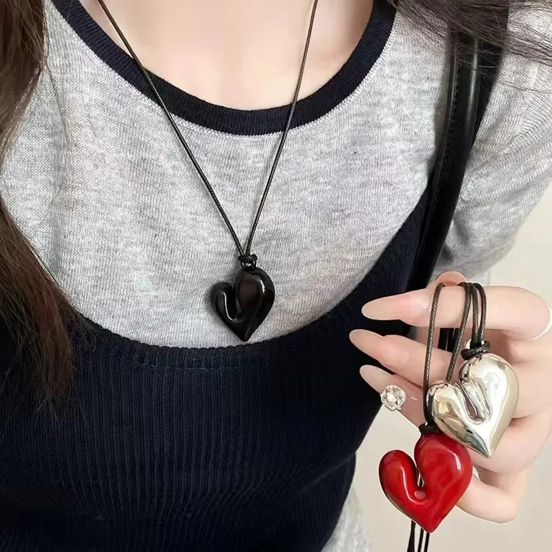 Fashion Women's Heart Pendant Necklaces Adjustable Pull-out Necklace Banquet Party Birthday Gifts Pendant Jewelry Accessories - Image 3