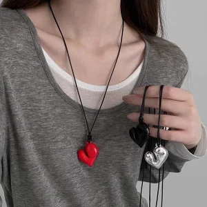Fashion Women's Heart Pendant Necklaces Adjustable Pull-out Necklace Banquet Party Birthday Gifts Pendant Jewelry Accessories