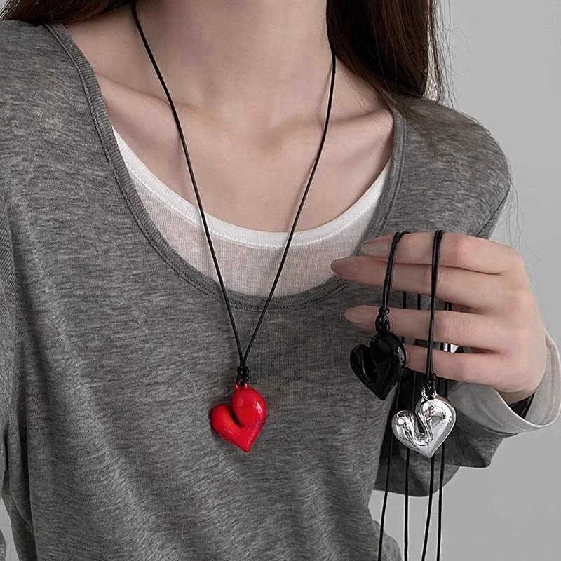 Fashion Women's Heart Pendant Necklaces Adjustable Pull-out Necklace Banquet Party Birthday Gifts Pendant Jewelry Accessories