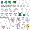Fashionable 925 Sterling Silver Pearl Bow Flower Four-leaf Clover Earrings Necklace Ring fit Women's Birthday Party Jewelry Set