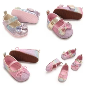Fashionable Baby Bow PU Party Baby Shoes Colorful Baby Girls Soft Sole Comfortable Walking Shoes
