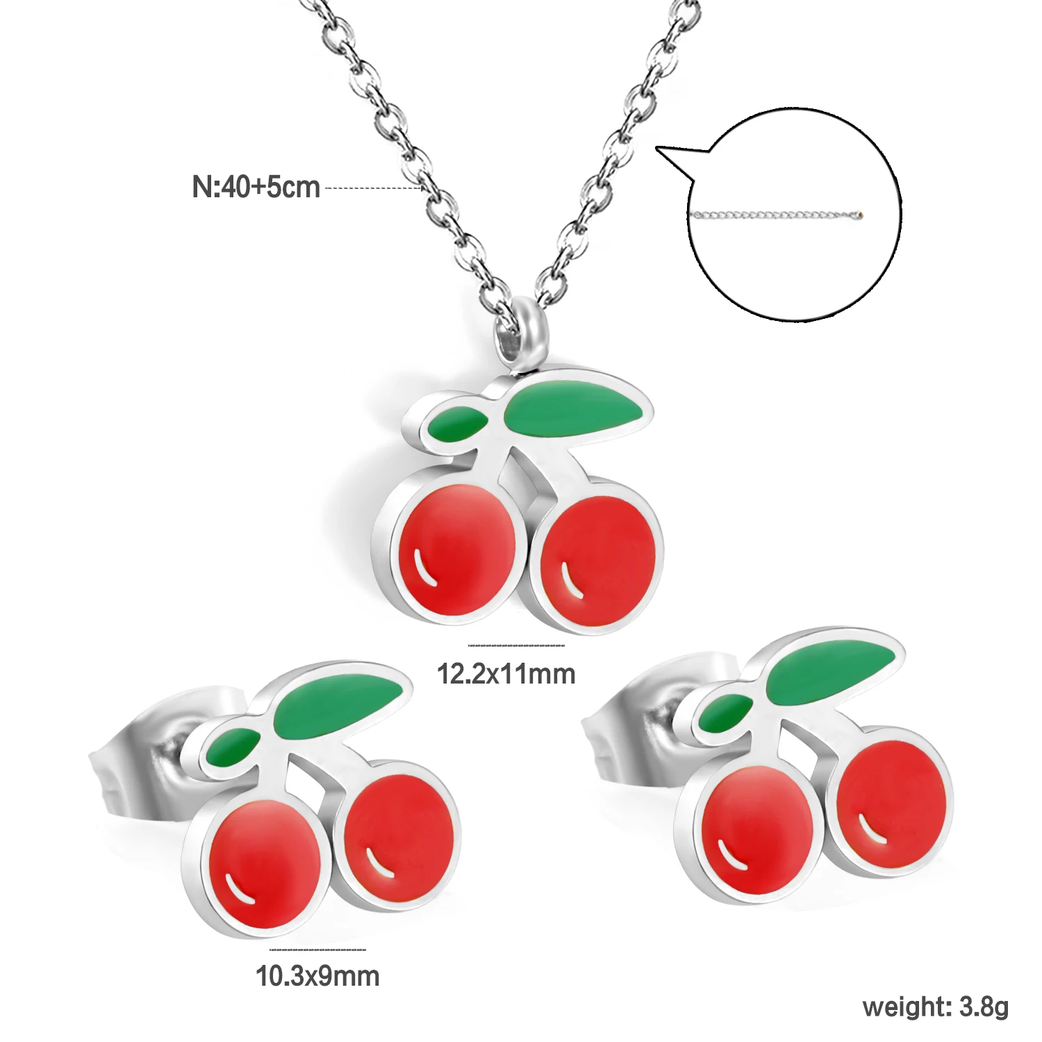 Fashionable Cute Cherry Pendant Earrings and Necklace Set for Women and Girls, Exquisite Jewelry, Stainless Steel Gift - Image 5