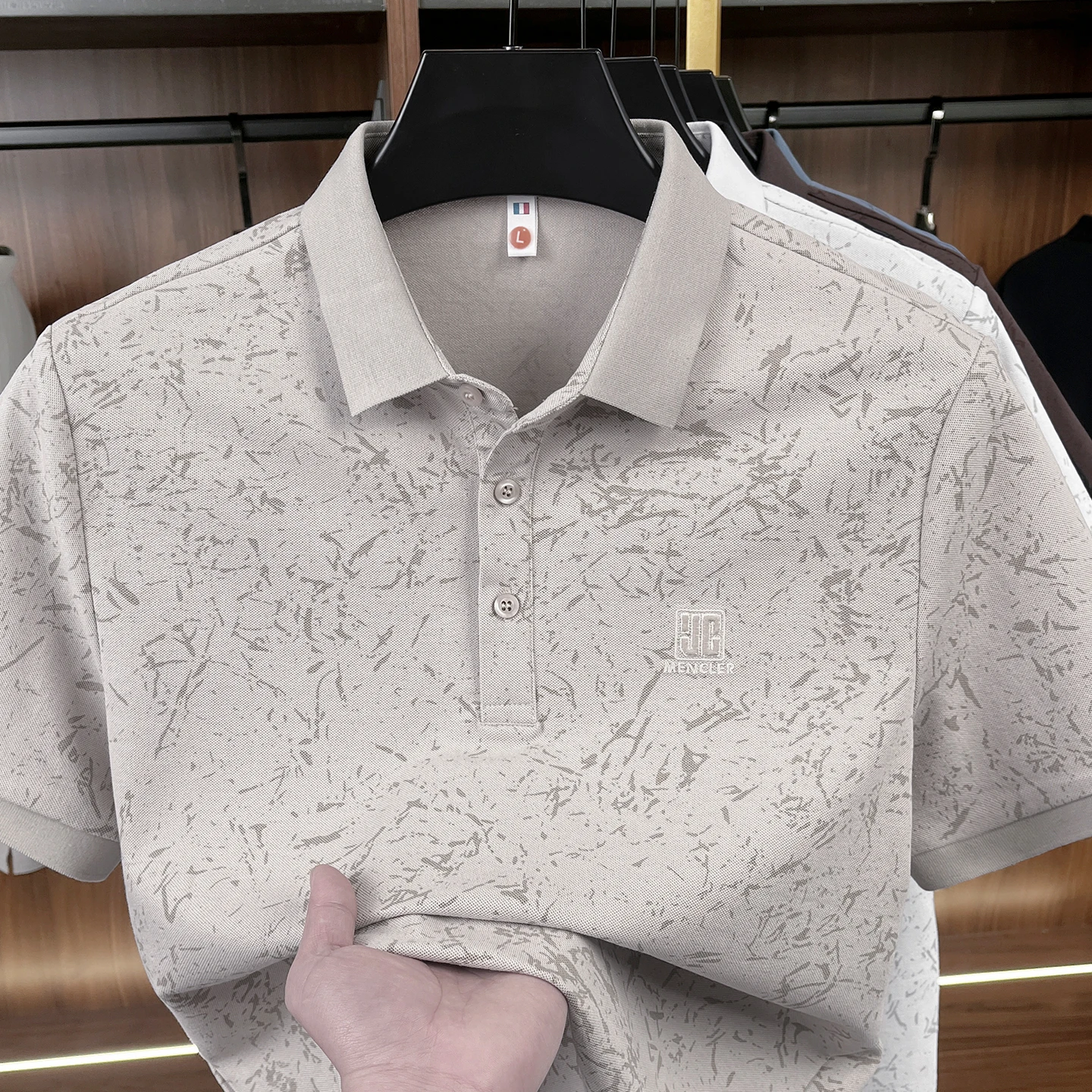 Fashionable and trendy men's lapel polo simple short sleeved printed summer new breathable top - Image 3