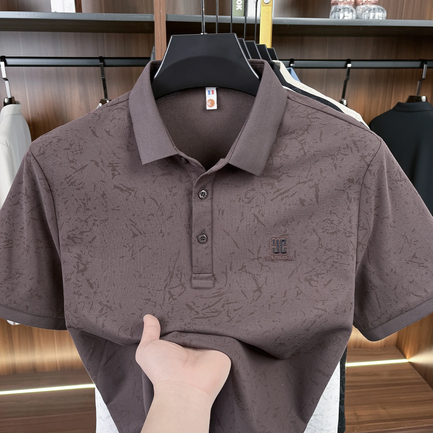 Fashionable and trendy men's lapel polo simple short sleeved printed summer new breathable top - Image 5