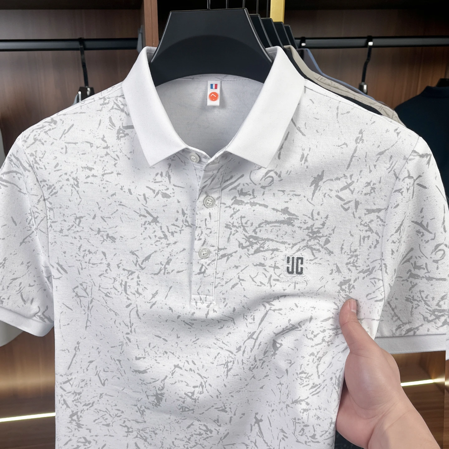 Fashionable and trendy men's lapel polo simple short sleeved printed summer new breathable top - Image 6