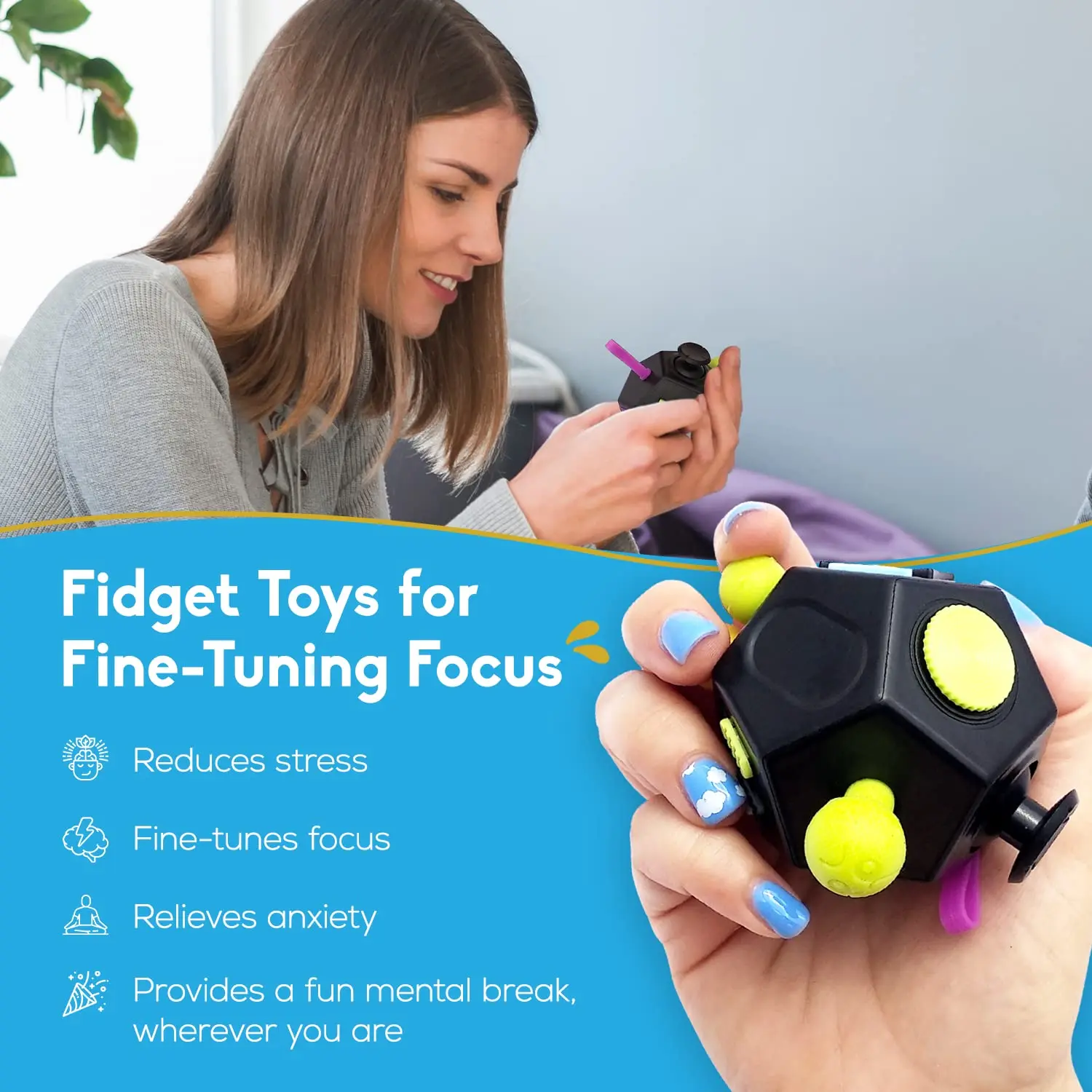 Fidget Cube Toys,EDC Hand Sensory Toys,12 Sides Anti Stress Cube For Children Kids Adults Autism ADHD OCD Anxiety Relief Focus - Image 2