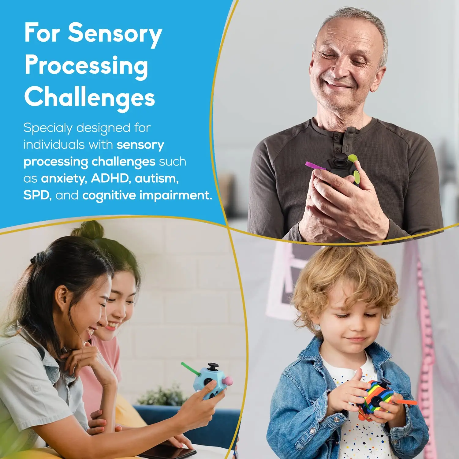 Fidget Cube Toys,EDC Hand Sensory Toys,12 Sides Anti Stress Cube For Children Kids Adults Autism ADHD OCD Anxiety Relief Focus - Image 3