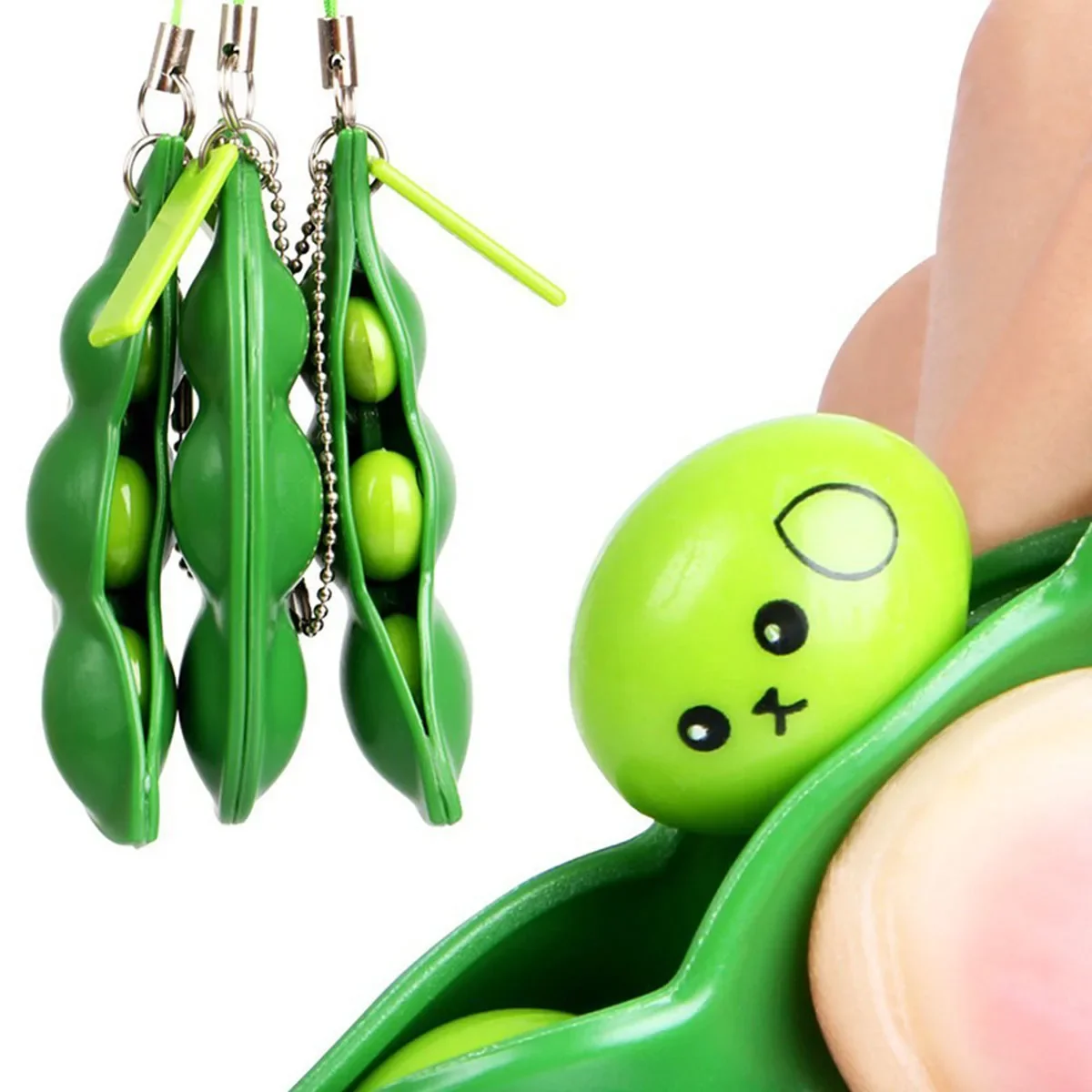 Fidget Toys Key Chains Pack Decompression Edamame Squishy Squeeze Peanut Peas Beans Keychain Stress Relief Adult Toy Keychain - Image 2