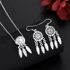 Fine 925 Sterling Silver Charm Necklace Earring Jewelry For Women Retro Set Wedding Gift Trendy