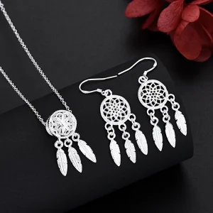 Fine 925 Sterling Silver Charm Necklace Earring Jewelry For Women Retro Set Wedding Gift Trendy