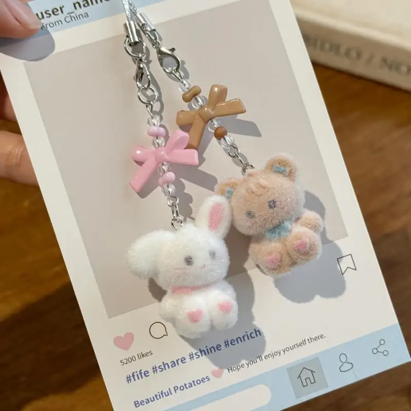 Flocking Cartoon Keychain Cute Animal Pendant Bag Decoration Keyring Phone Chain Lanyard - Image 2