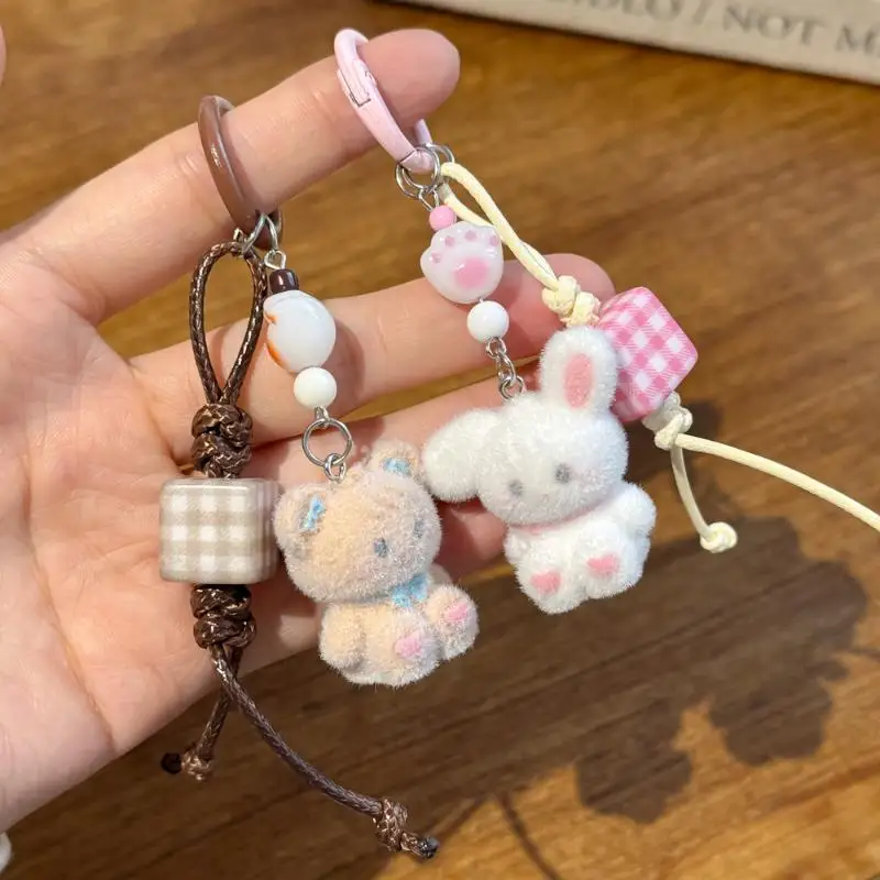 Flocking Cartoon Keychain Cute Animal Pendant Bag Decoration Keyring Phone Chain Lanyard - Image 4