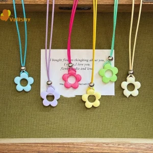 Flower Charm Necklace Hollow Flower Pendant Necklace With Adjustable Knot Resin Material Perfect For Wedding Dropship