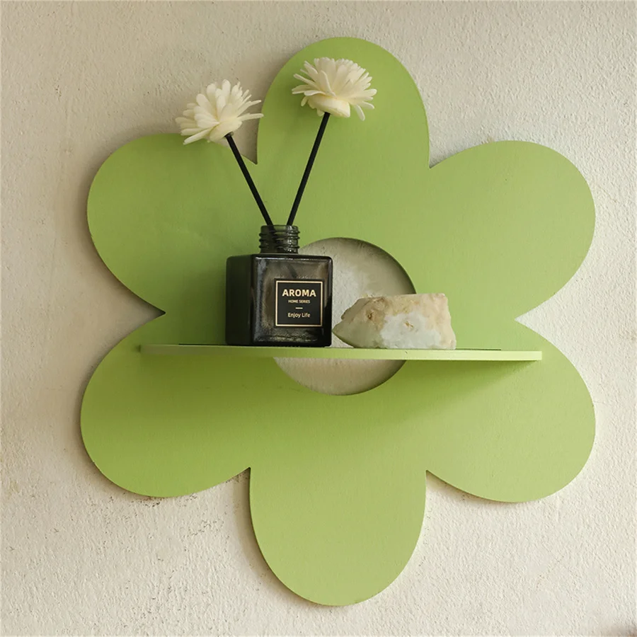 Flower Shape Wall Storage Holder Wooden Wall Art Wall Decoration Floating Plant Shelf For Bathroom Home Room Decor Gift Bedroom - Image 2