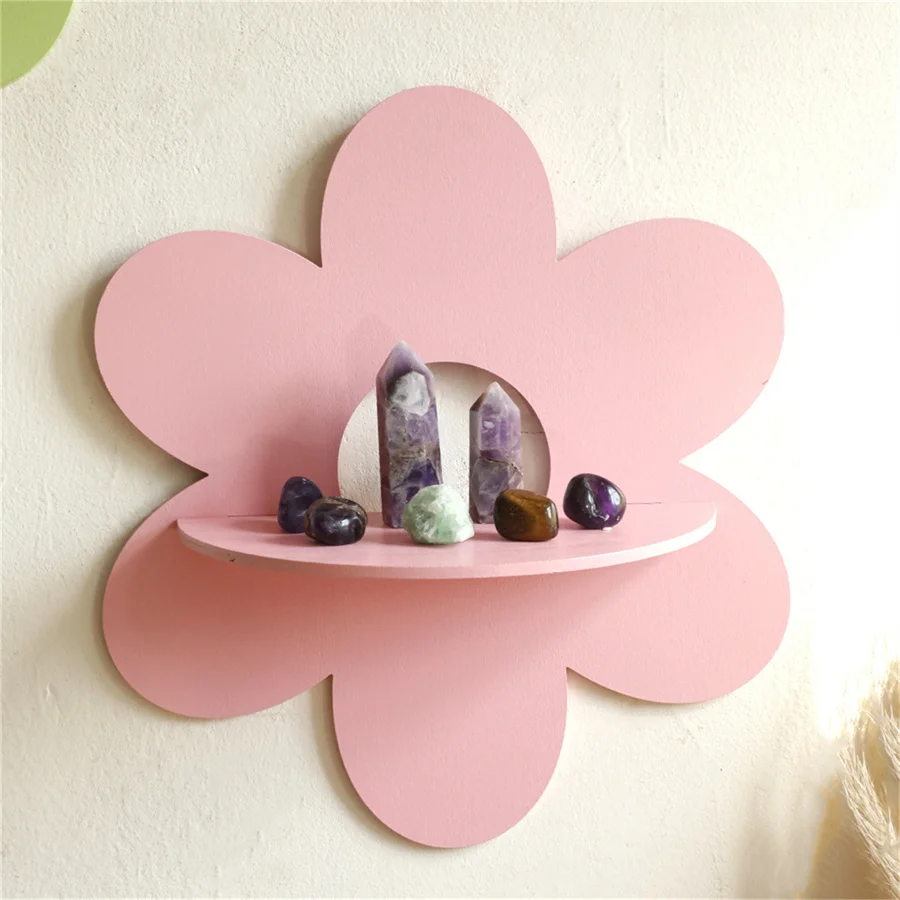 Flower Shape Wall Storage Holder Wooden Wall Art Wall Decoration Floating Plant Shelf For Bathroom Home Room Decor Gift Bedroom - Image 6