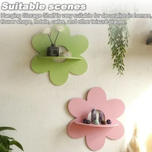 Flower Shape Wall Storage Holder Wooden Wall Art Wall Decoration Floating Plant Shelf For Bathroom Home Room Decor Gift Bedroom