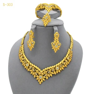 France Luxury 24k Gold Color Jewelry Set For Women Dubai Bridal Wedding Necklace And Earrings Set African Choker Party Gifts