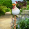Funny Big Eyed Chicken Statue Long Foot Hen Sculptures Garden Fence Art Supplies Wooden Stake Decoration Resin Crafts