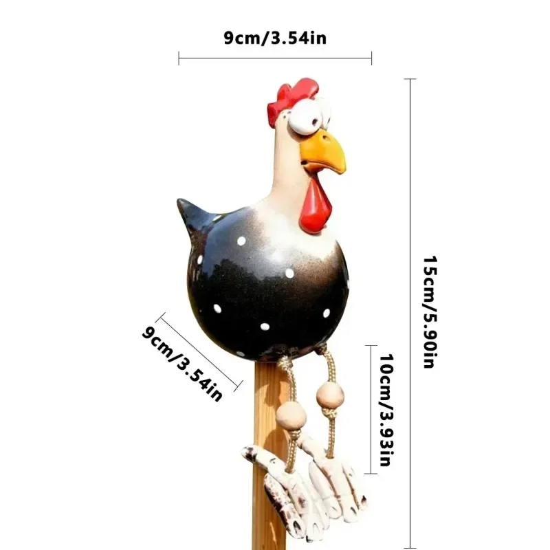 Funny Big Eyed Chicken Statue Long Foot Hen Sculptures Garden Fence Art Supplies Wooden Stake Decoration Resin Crafts - Image 6