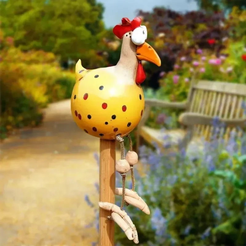 Funny Big Eyed Chicken Statue Long Foot Hen Sculptures Garden Fence Art Supplies Wooden Stake Decoration Resin Crafts - Image 5
