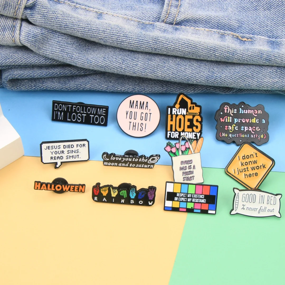 Funny Slogan Enamel Pin Set, Assorted Quote Brooches with Humorous & Inspirational Phrases, Colorful Metal Badges for Jackets - Image 3