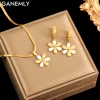 GANEMLY 316L Stainless Steel Vintage Daisy Necklace Earrings Set For Women Fashion New Cute Flower Jewelry Set Lady Gift Party
