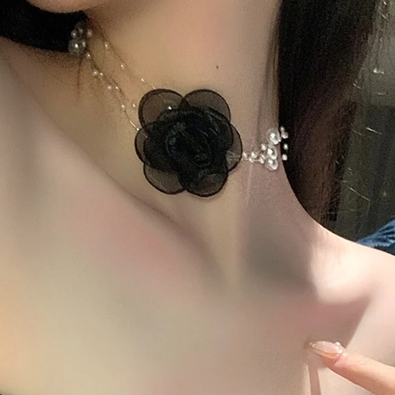 Gauze Flower Pearl Three-layer Necklace for Women Personalized Fashion Coquette Necklaces Luxury Designer Y2k Accessories - Image 6