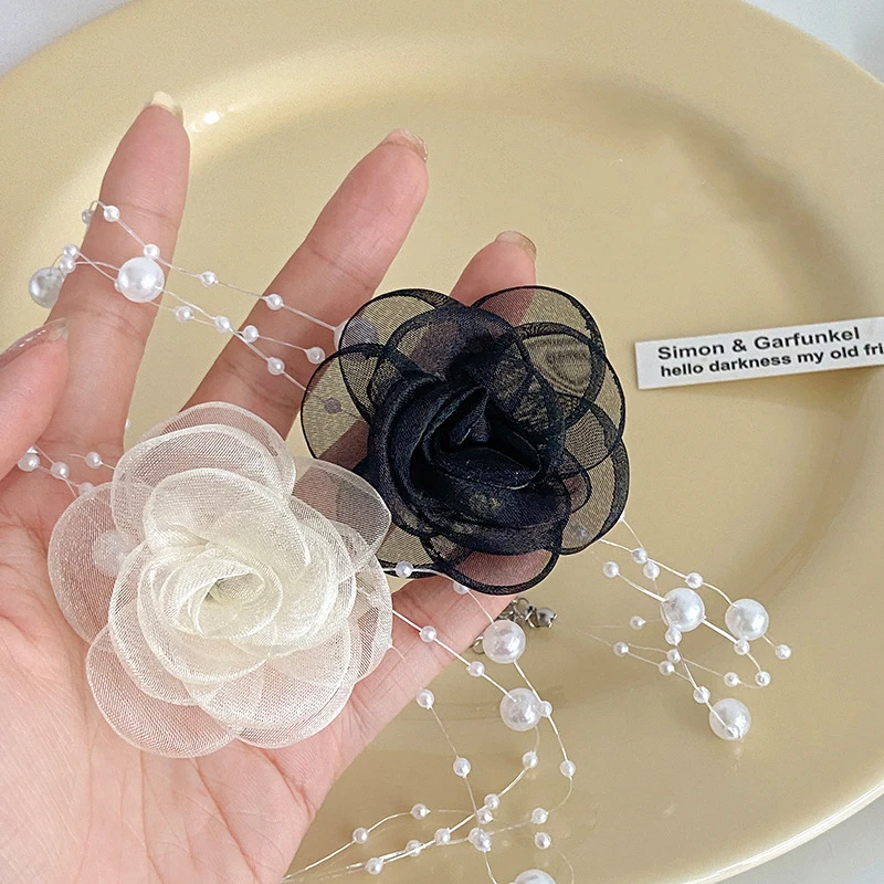 Gauze Flower Pearl Three-layer Necklace for Women Personalized Fashion Coquette Necklaces Luxury Designer Y2k Accessories - Image 4