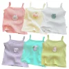 Girls Cartoon Embroidery Sleeveless Knitted Tank Tops Slim Fit Stretchy Summer Camisoles Cute Candy Color Casual Kids Clothing