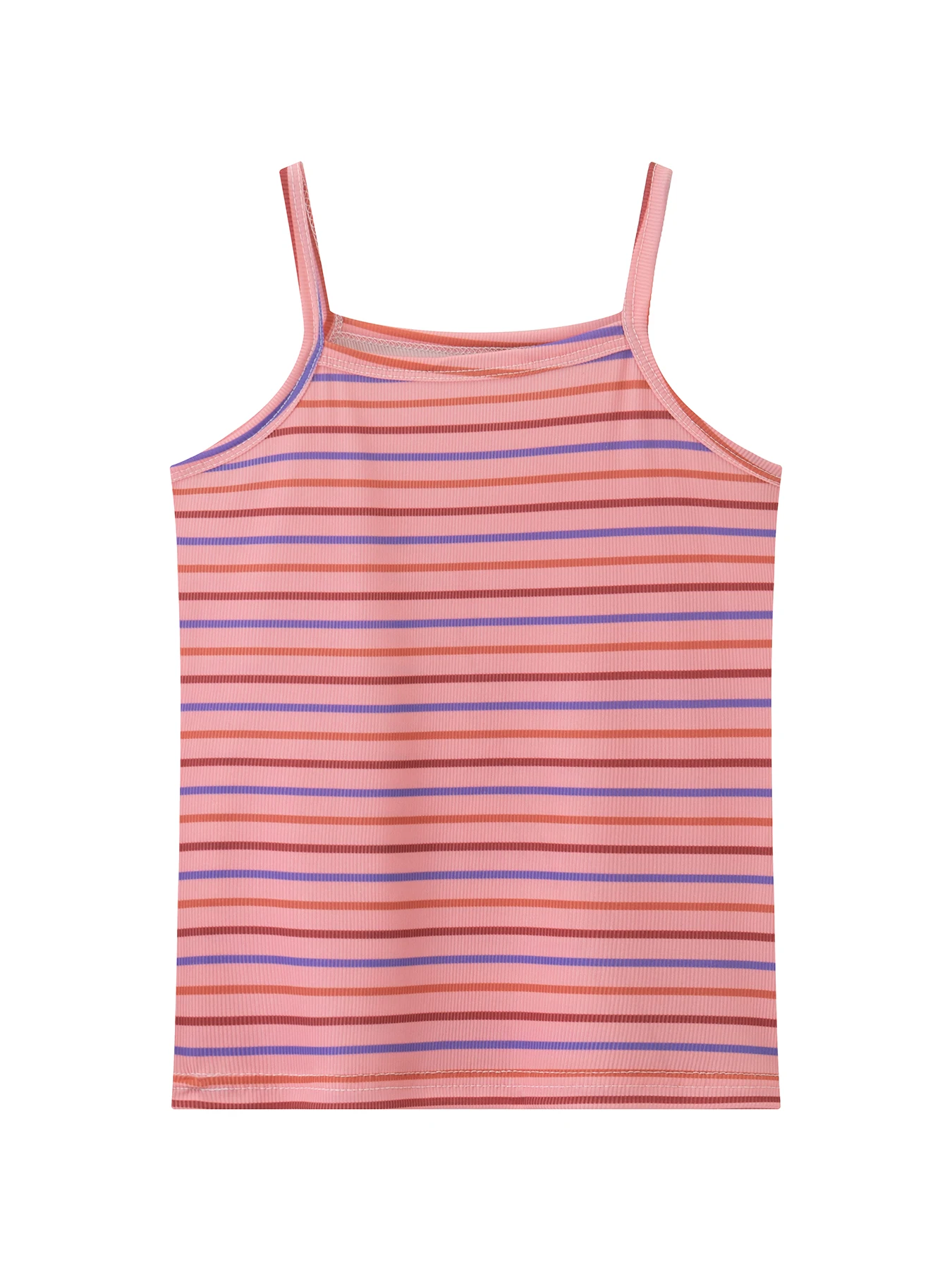 Girls' Four Seasons Multi Color Striped Strap Top Comfortable Casual Bottom Top Children's Sports Fashion Sleeveless T-shirt - Image 2