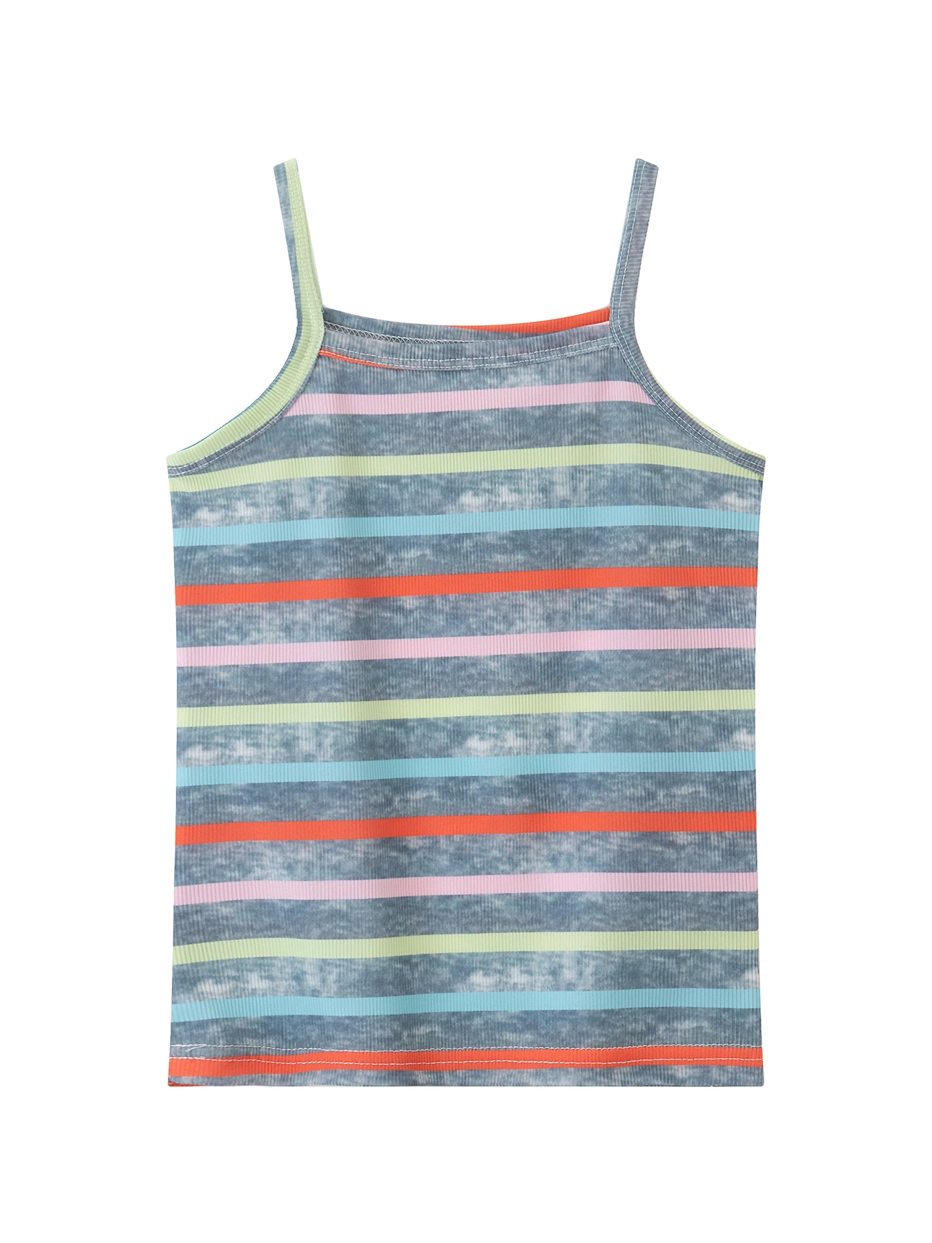 Girls' Four Seasons Multi Color Striped Strap Top Comfortable Casual Bottom Top Children's Sports Fashion Sleeveless T-shirt - Image 3