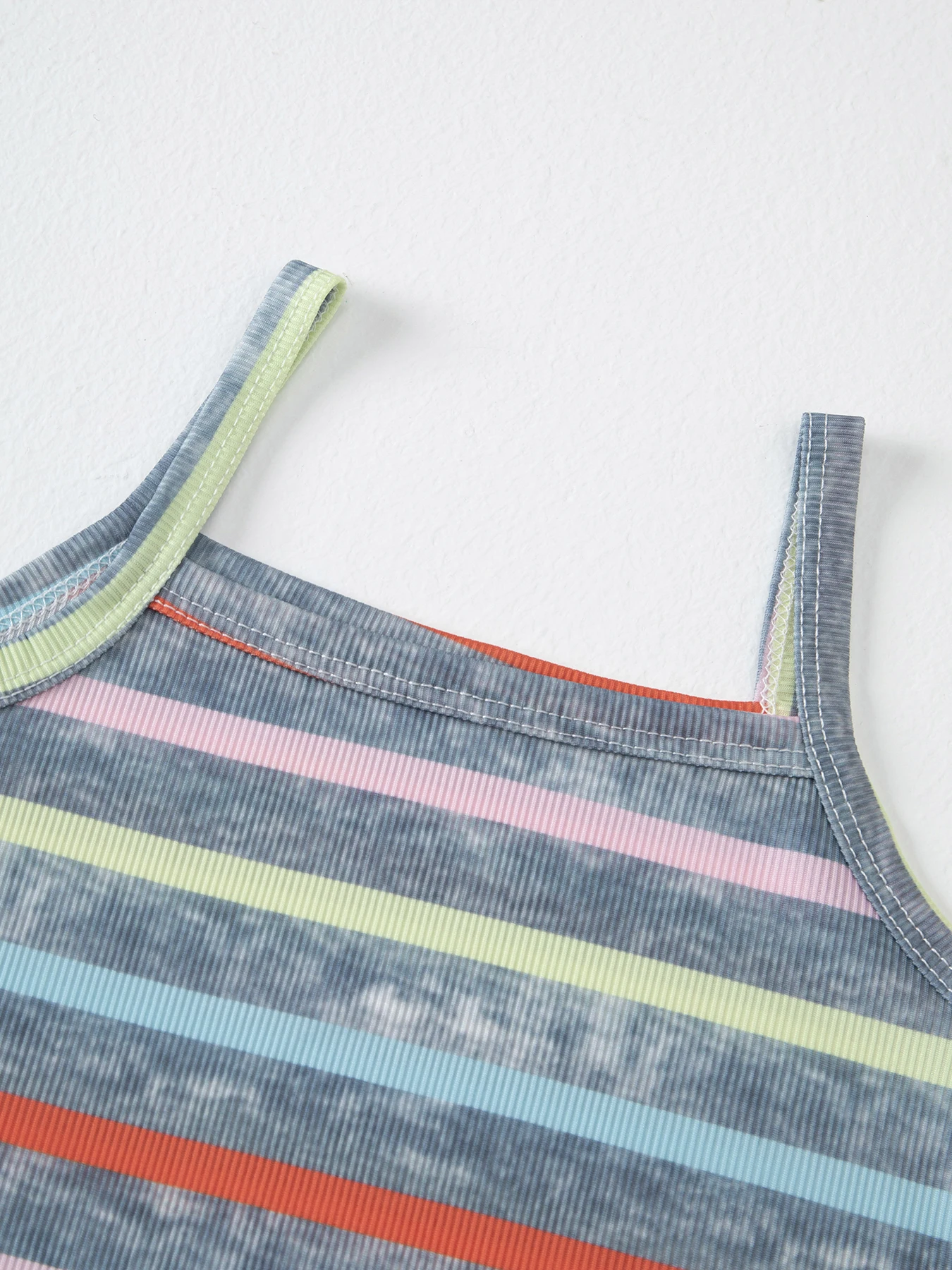 Girls' Four Seasons Multi Color Striped Strap Top Comfortable Casual Bottom Top Children's Sports Fashion Sleeveless T-shirt - Image 6