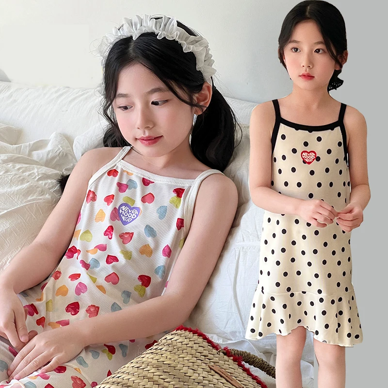 Girls' Summer Cotton Dresses Children's Fashion Dresses Thin Girls' Halter Dresses Children's Flower Dresses Dot Dresses Plaid D - Image 3