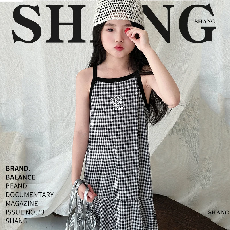 Girls' Summer Cotton Dresses Children's Fashion Dresses Thin Girls' Halter Dresses Children's Flower Dresses Dot Dresses Plaid D - Image 5