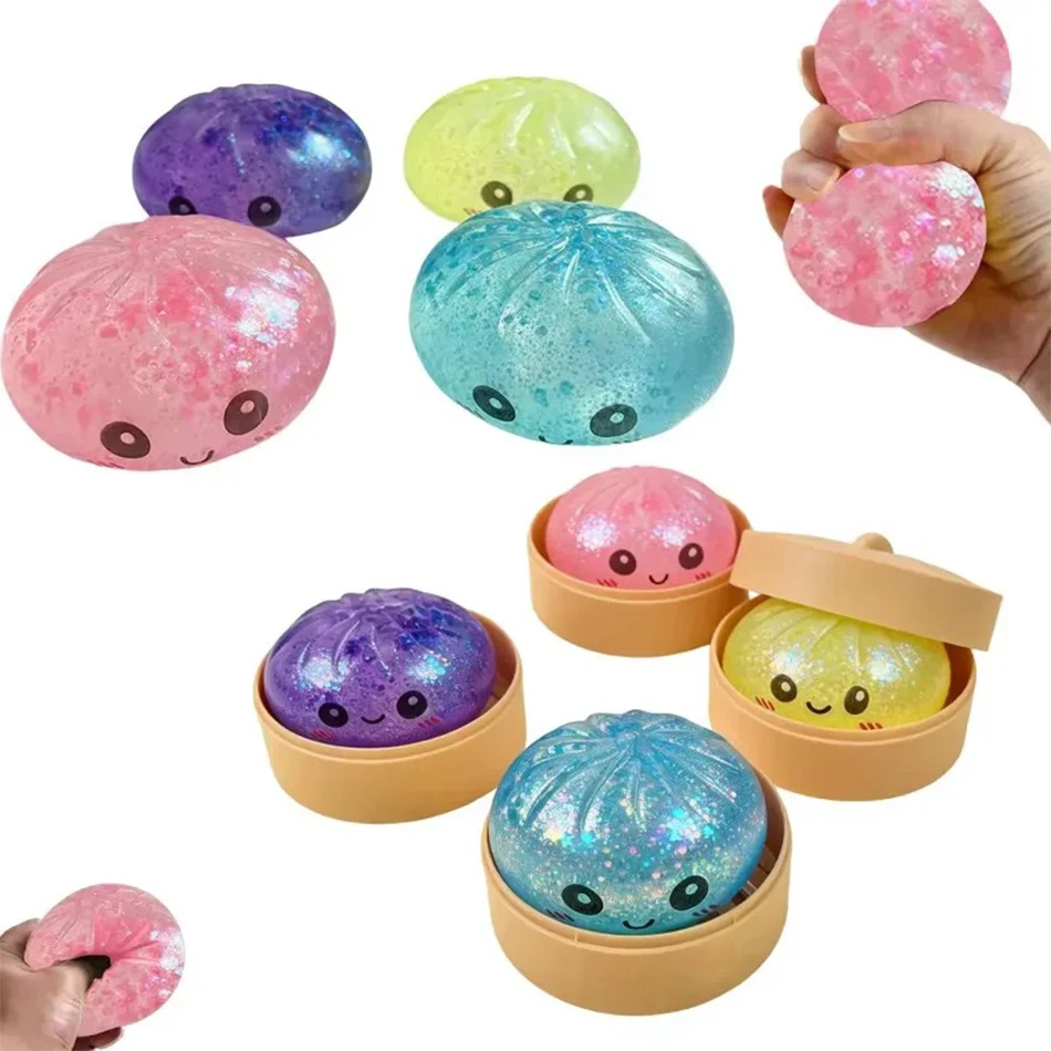 Glitter Dumpling Squishy with Box Dumplings Sensory Steamer Soft TPR Dough Ball for Decompression Fidget Toy Stress Relief Gift - Image 4