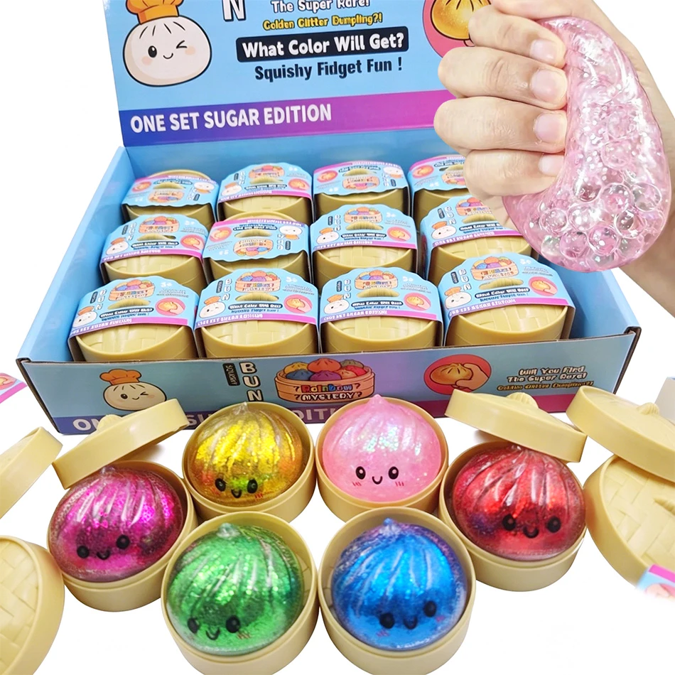 Glitter Dumpling Squishy with Box Dumplings Sensory Steamer Soft TPR Dough Ball for Decompression Fidget Toy Stress Relief Gift - Image 3