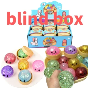 Glitter Dumpling Squishy with Box Dumplings Sensory Steamer Soft TPR Dough Ball for Decompression Fidget Toy Stress Relief Gift