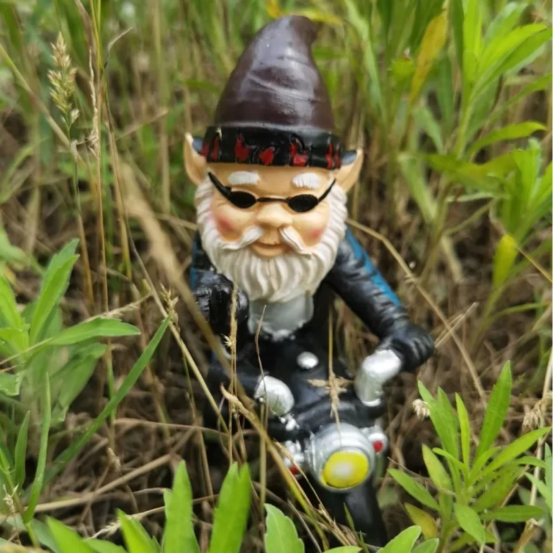 Gnome Dwarf Resin Home Garden Decoration Crafts Home Ornaments Biker Old Man Riding Motorcycle Statue Gardening Decorations - Image 2