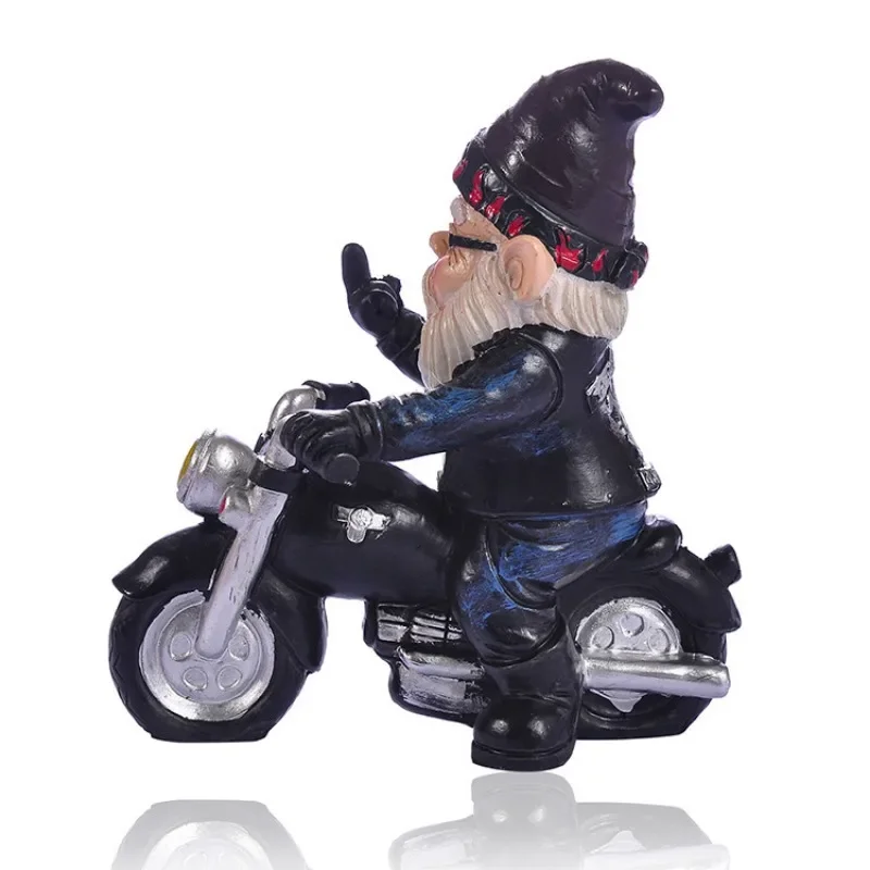 Gnome Dwarf Resin Home Garden Decoration Crafts Home Ornaments Biker Old Man Riding Motorcycle Statue Gardening Decorations - Image 5